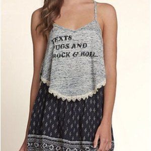 Hollister Texts Pugs And Rock & Roll Crop Tank Top Juniors M Crochet Lace Summer